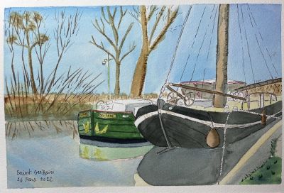 Péniches à Saint grégoire sur le canal Ille et Rance - mars 2022